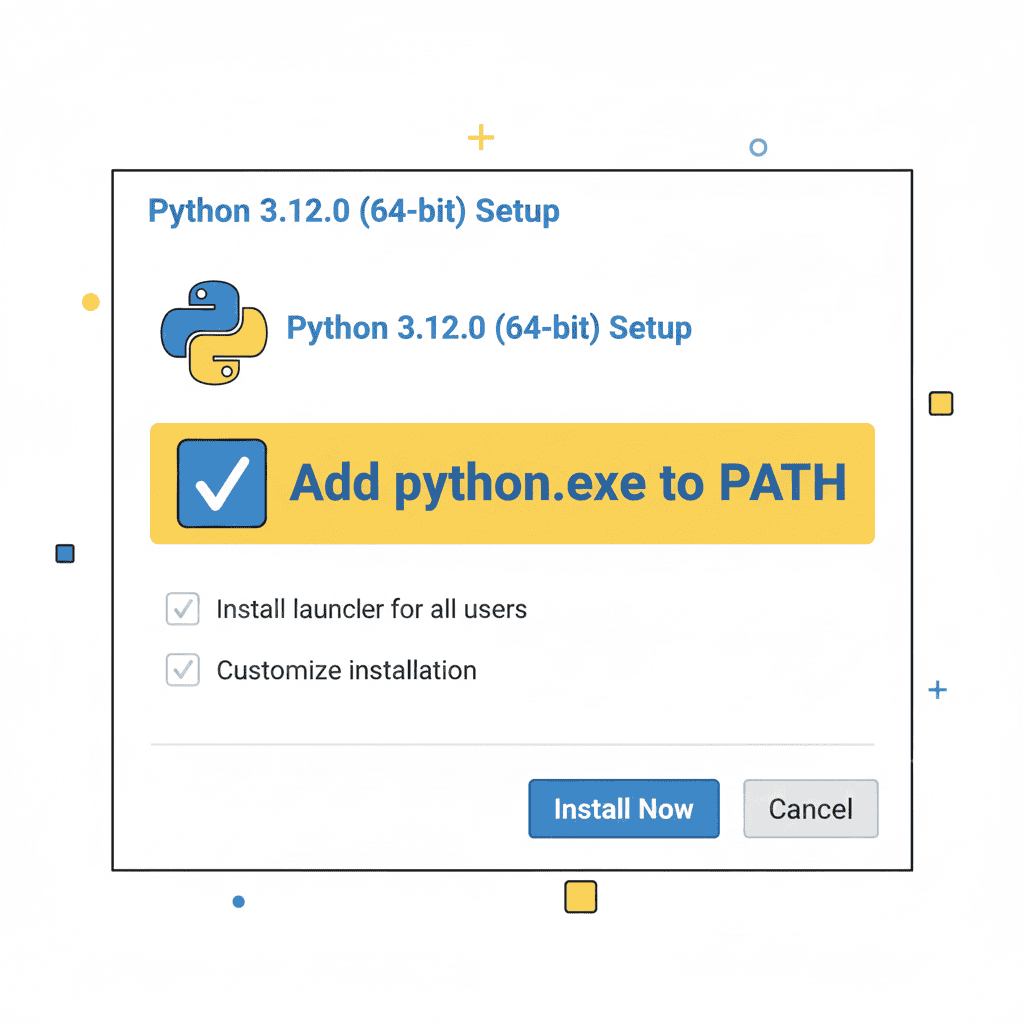 파이썬 설치 화면에서 Add python.exe to PATH 체크박스를 강조한 개념 이미지